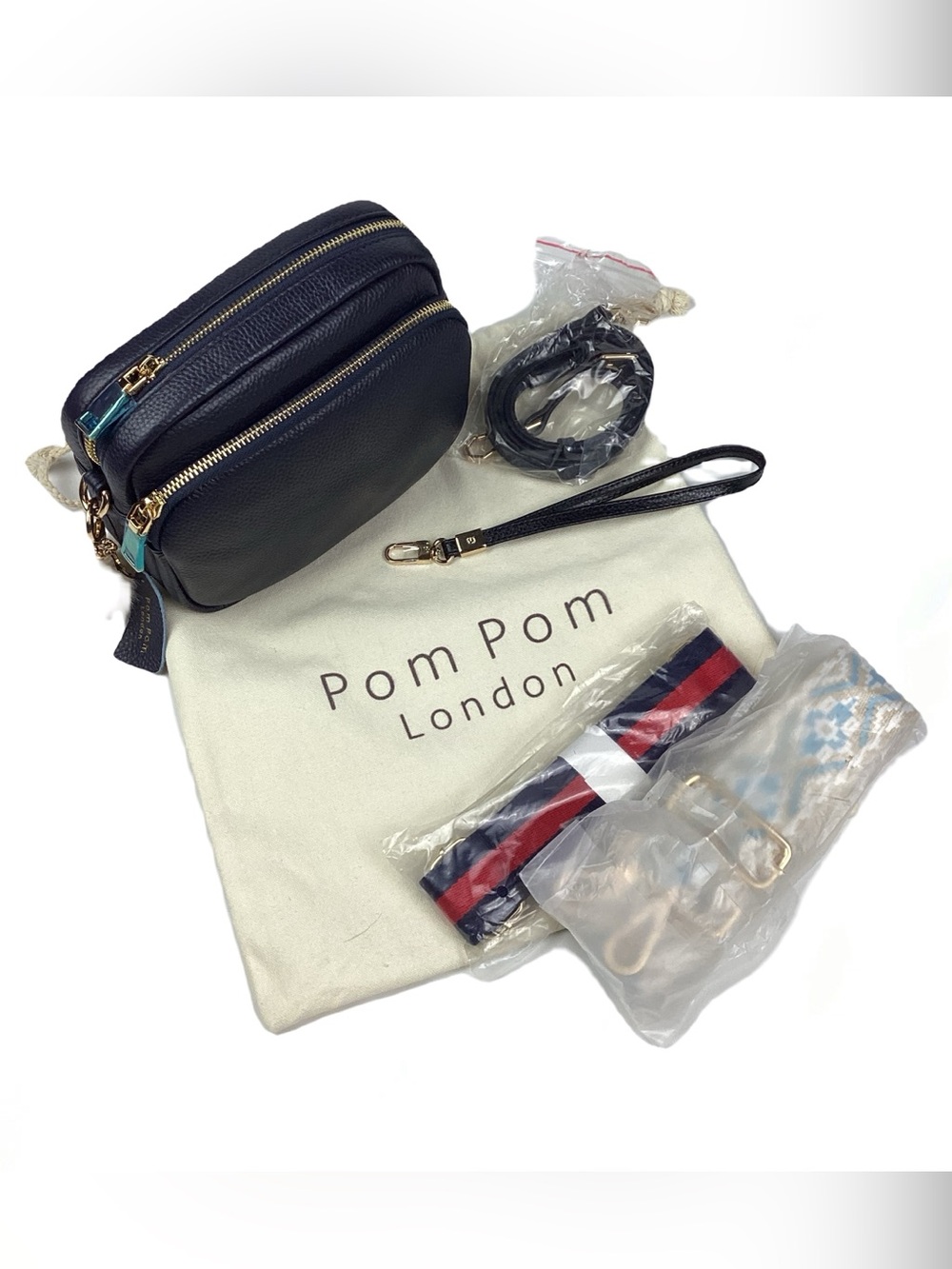 Pom Pom NWT Navy Leather Crossbody City Bag